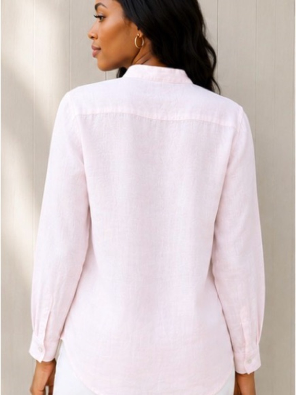 100% Linen Button-Front Blouse - Pale Pink Sz L - Picture 2 of 4